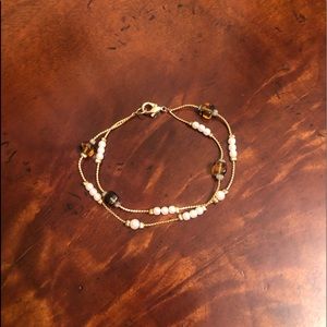 Faux pearl gold tone amber brown bead bracelet